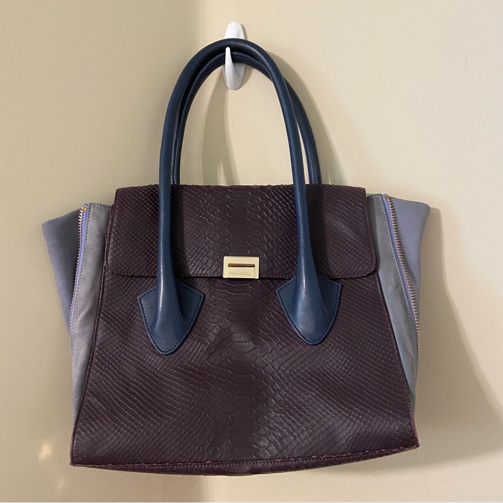 Pour La Victoire Morandi Colorblock Embossed Purple Snakeskin Tote